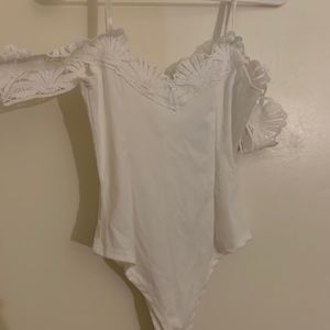 Lace off shoulder bodysuit